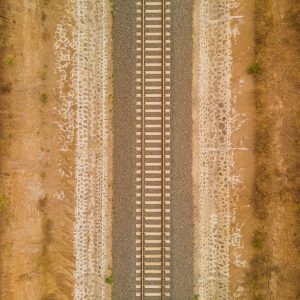 A high angle shot of the railway in the middle of the desert captured in Nairobi, Kenya